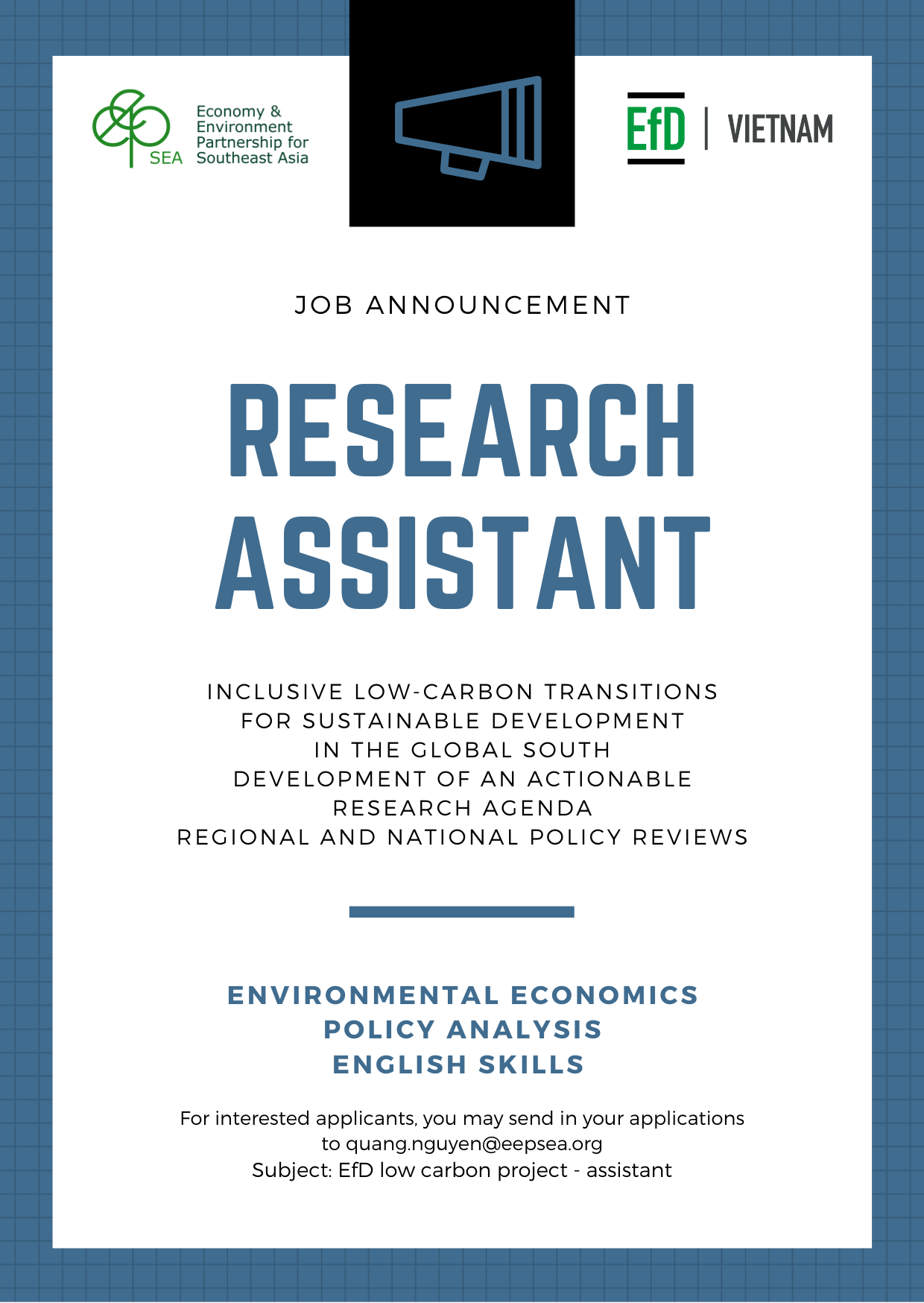 Tuyển dụng Trợ lý nghiên cứu - Low Carbon Project